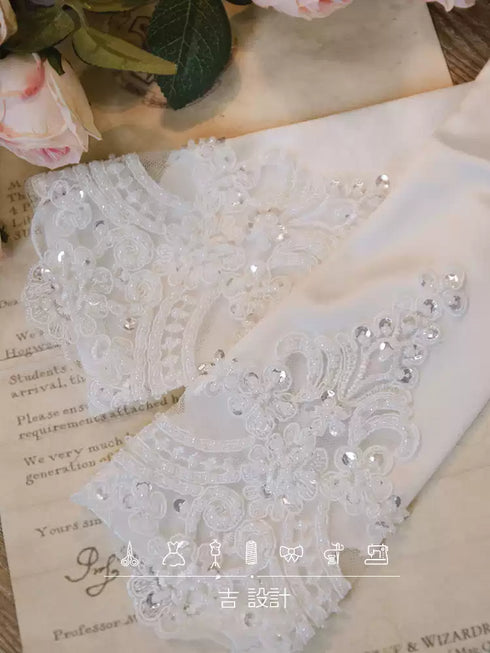 White Satin Bridal Gloves – Embroidered Lace Long Wedding Gloves